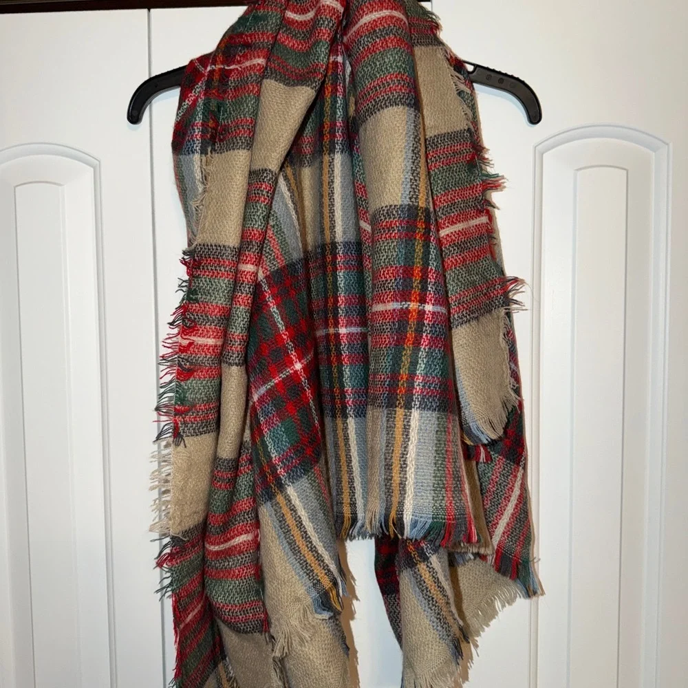 Plaid Holiday Scarf/Throw - Red, Green, and Tan